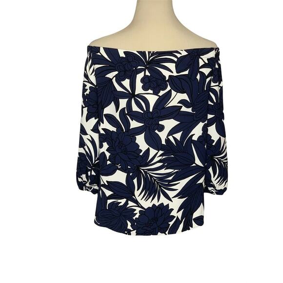 Ann Taylor Blue White Floral Off Shoulder 3/4 Sleeves blouse XS - Picture 2 of 11